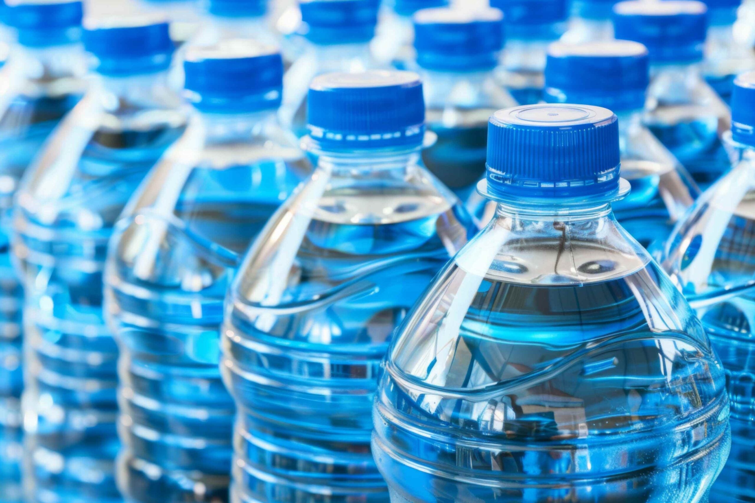 Close-up photo of plastic bottles of water