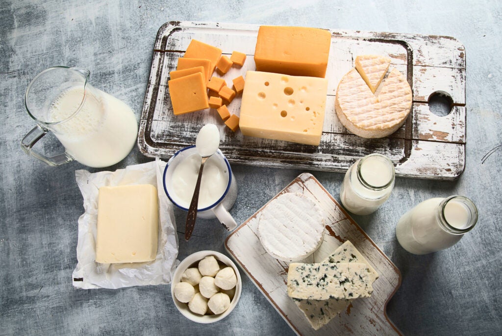 Different dairy products. View from above.