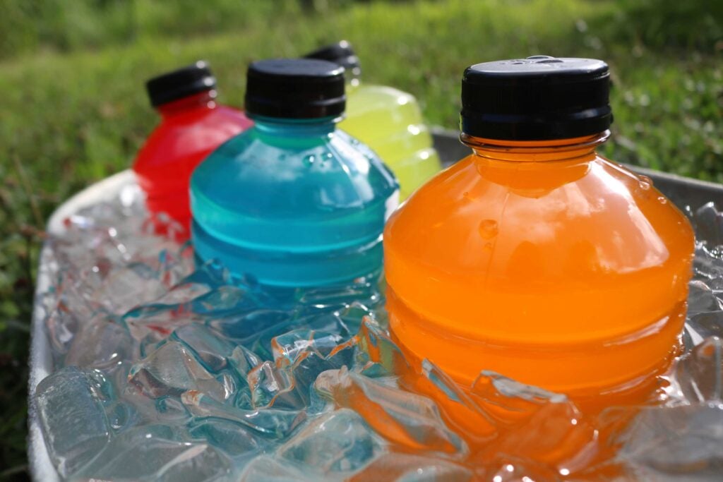 Colorful energy drinks sitting in ice