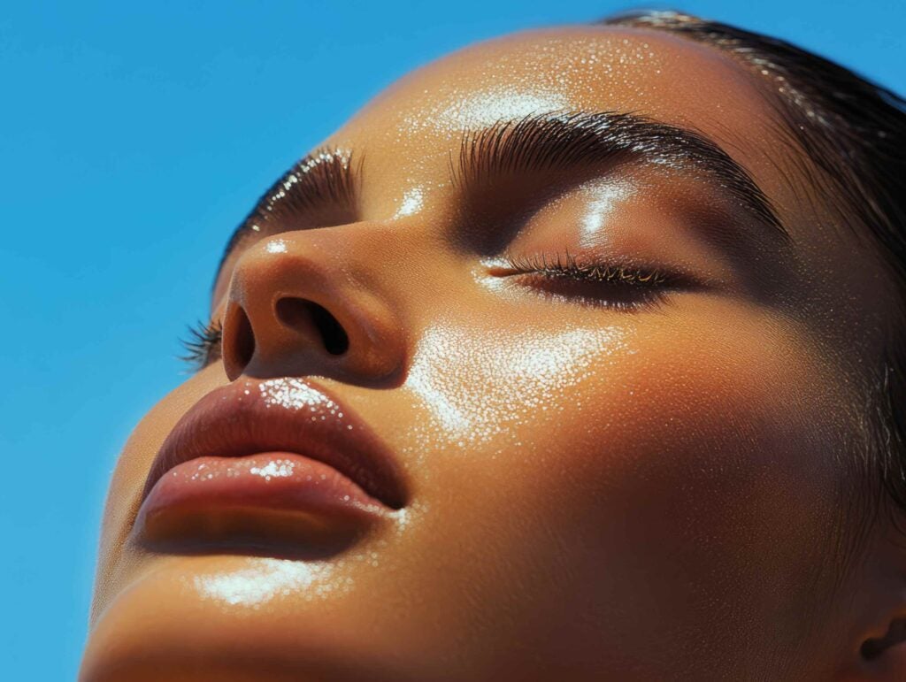 Woman tanning her face in the sun